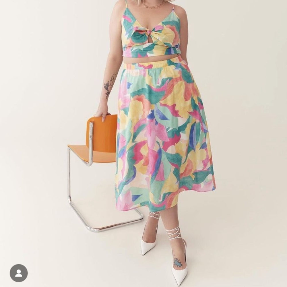 Birds papaya set (top and skirt)